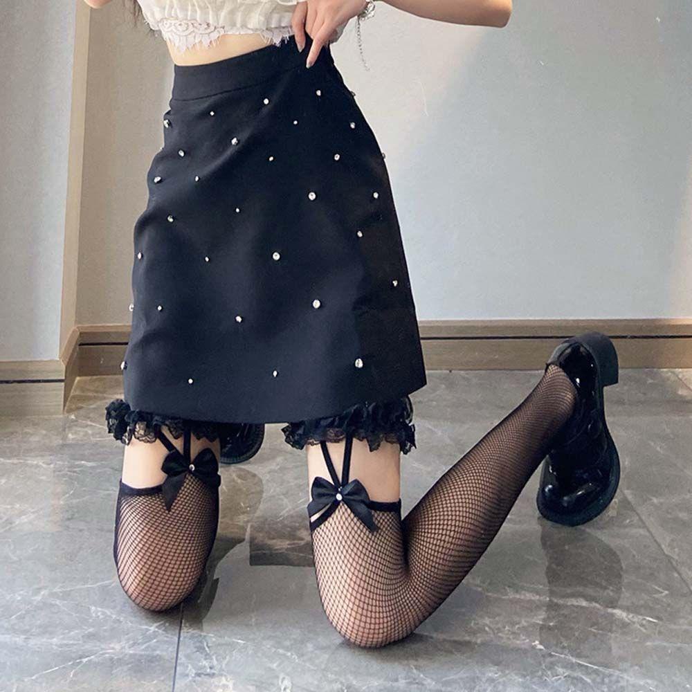 Tất Lưới Đen Dài Đính Nơ Gợi Cảm Cho Nữ