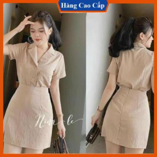 HOT - Sét bộ áo cổ vest và chân váy chữ A cao cấp (vải đũi siêu mát loại 1) | BigBuy360 - bigbuy360.vn