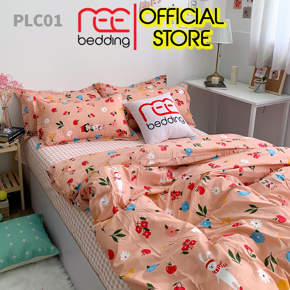 Bộ chăn ga gối Poly Cotton REE Bedding PLC01 cam hồng đủ size giường nệm