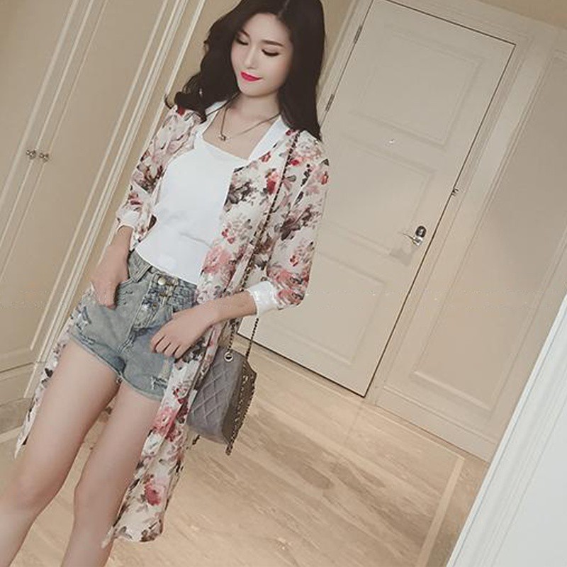 Áo Khoác Cardigan Hoạ Tiết Hoa Thiết Kế Dáng Rộng Phong Cách Bohomian