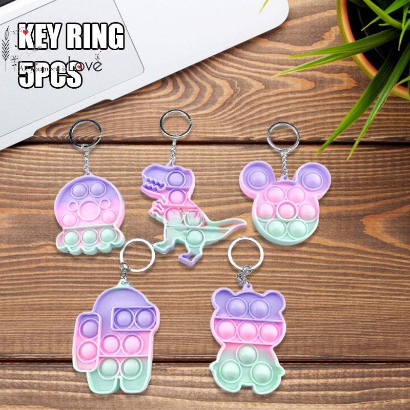 5pcs Decompression Keychain Toy Silicone Bubble Toy for Children and Adults