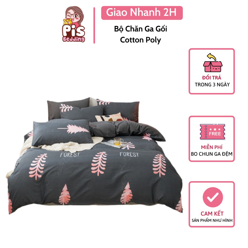 Bộ Chăn Ga Gối Cotton Poly Cây Thông Hồng