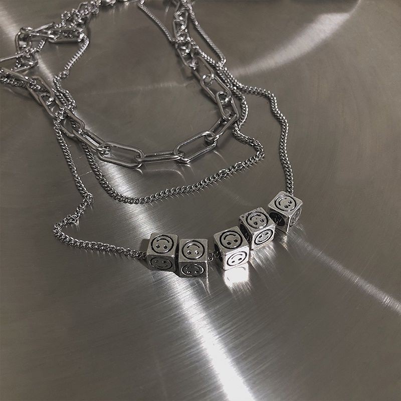 vòng cổ Thép Titan Nhiều Lớp Mặt Hình Mặt Cười Phong Cách Hip Hop