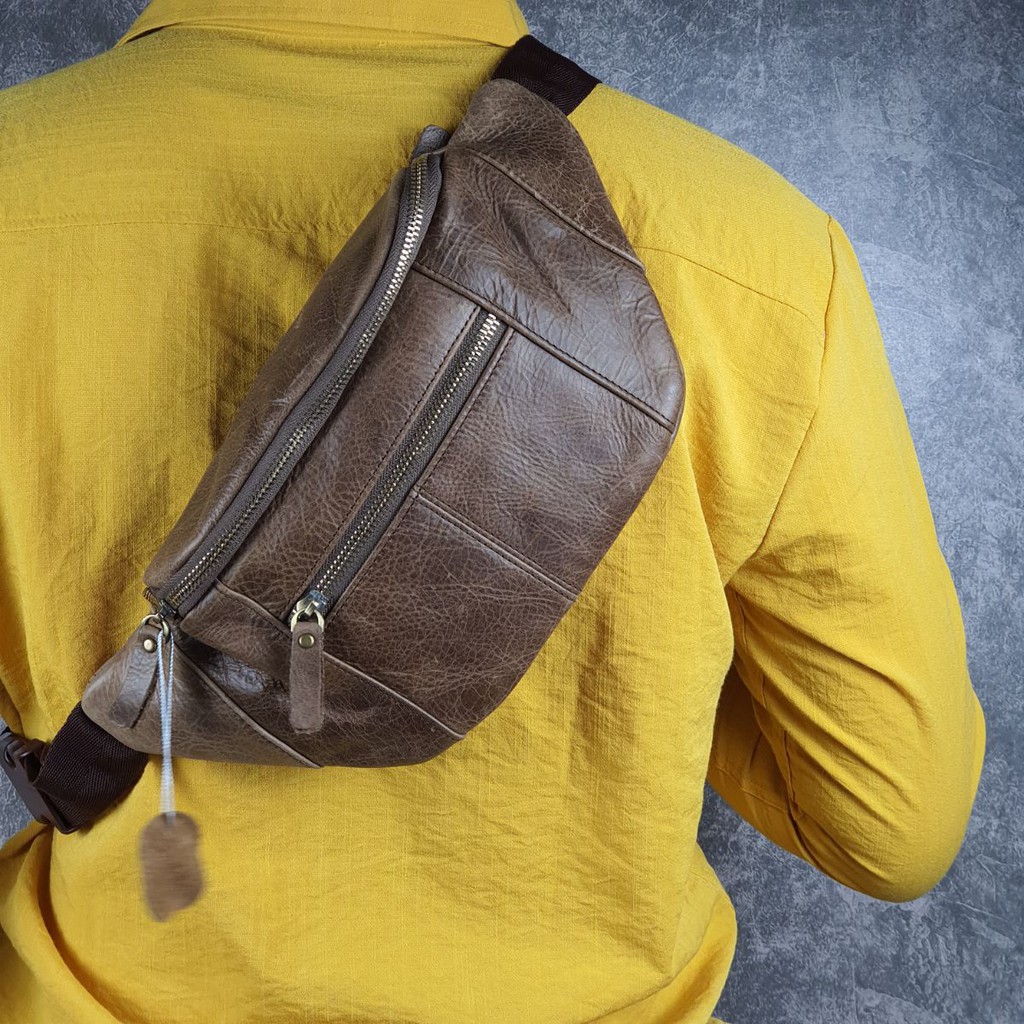 [Da thật] Túi đeo hông nam, túi bao tử da bò thật Crazy horse TD106LEA- 100% da bò thật, BH 3 năm | BigBuy360 - bigbuy360.vn