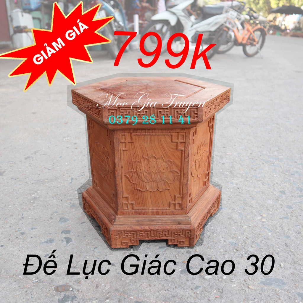 Kỷ chiện sen đế lục giác gỗ hương cao 30cm