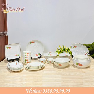 BỘ ĐỒ ĂN BÁT ĐĨA BÁT TRÀNG CAO CẤP 22 MÓN – Bộ đồ ăn Cà Rốt
