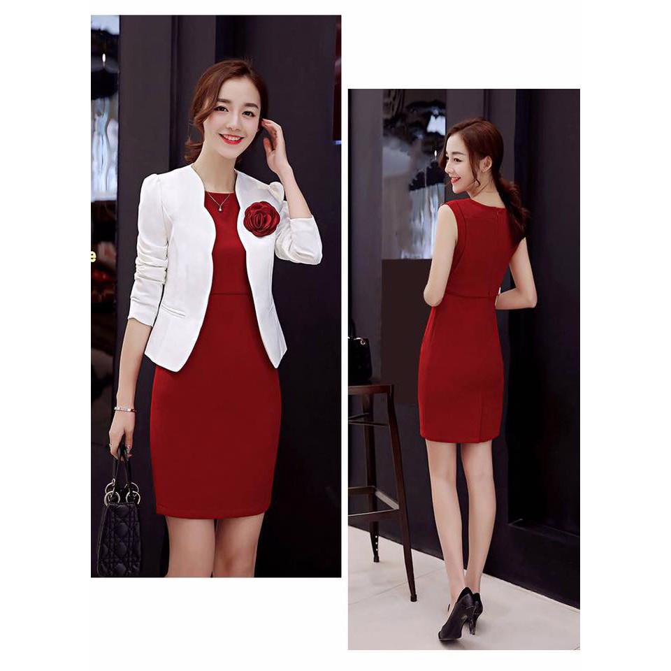 Set áo vest đính hoa và đầm thời trang LP04 cao cấp | BigBuy360 - bigbuy360.vn