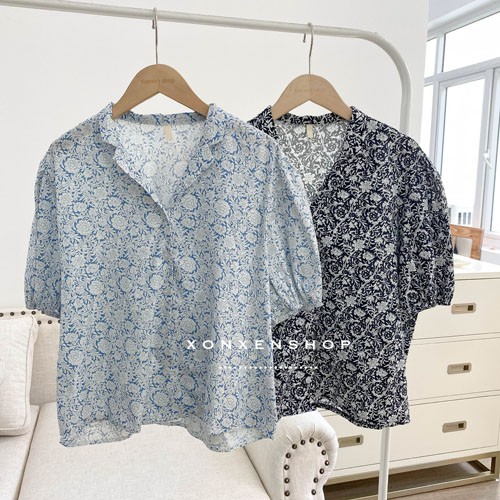 Sơ mi cổ tàu, sơ mi hoa nhí cổ bẻ dễ thương XONXEN SHOP free size mã 5377