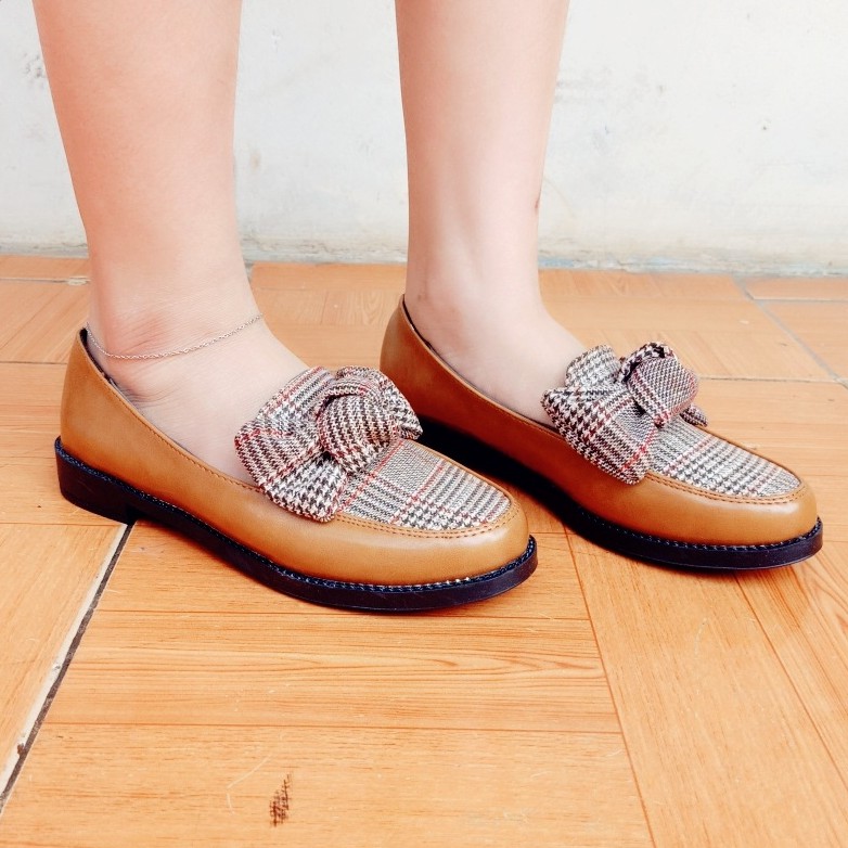 💥 Giày mọi nữ phối nơ vải kẻ caro sang chảnh | BigBuy360 - bigbuy360.vn