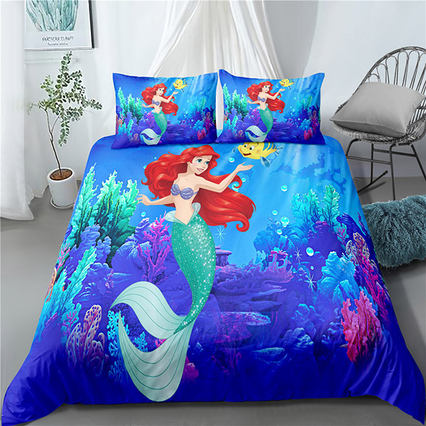DISNEY Bộ Ga Giường 3 Trong 1 Họa Tiết Nàng Tiên Cá Dễ Thương
