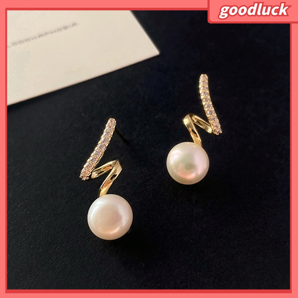 Goodluck| 1 Đôi Khuyên Tai Dạng Hạt Xoắn Đính Ngọc Trai Nhân Tạo Phong Cách Hàn Quốc