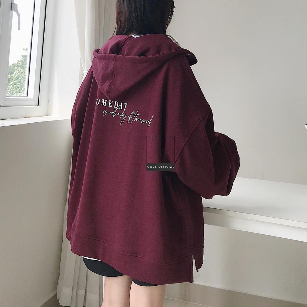 Áo Khoác Nỉ Khóa Zip SOMEDAY Oversize Hoodie Thêu Chữ Form Dáng Basic Dáng Rộng Dài Tay -10114  GOUS OFFICIAL