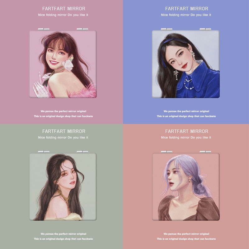 Gương Trang Điểm Mini Hai Mặt Cầm Tay Hình Tranh Sơn Dầu Blackpink