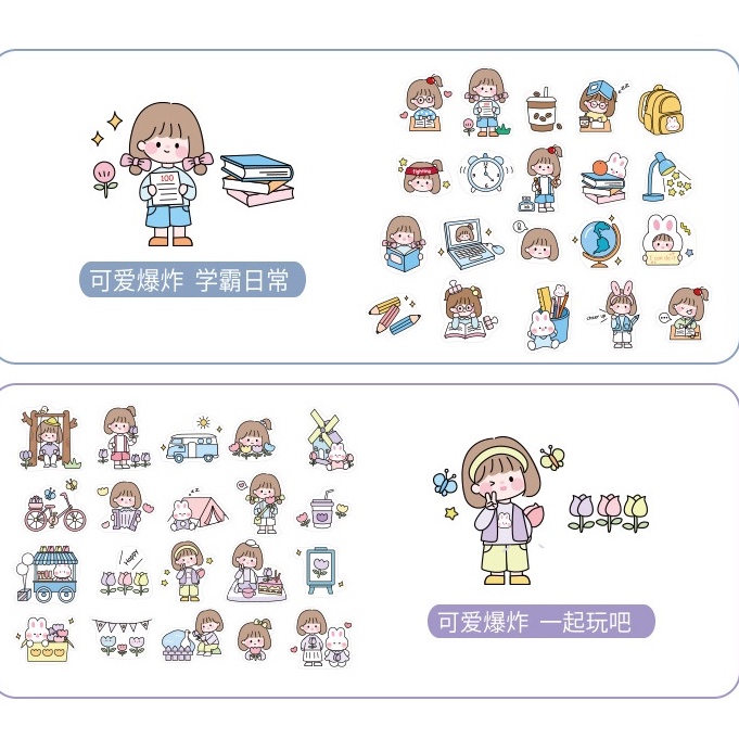 RY DIY- Set 40 Sticker ROSY POSY nhỏ xinh hình cô gái tóc mái ngố dễ thương trang trí nhật kí,...