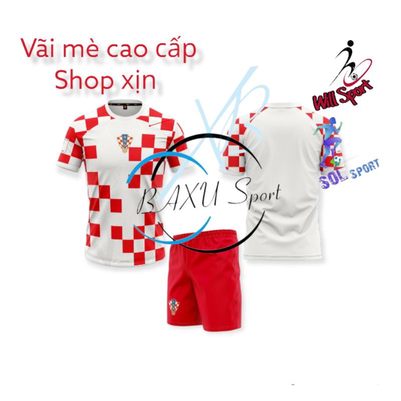 Bộ quần áo bóng đá Croat sân nhà thun mè cao cấp 2022