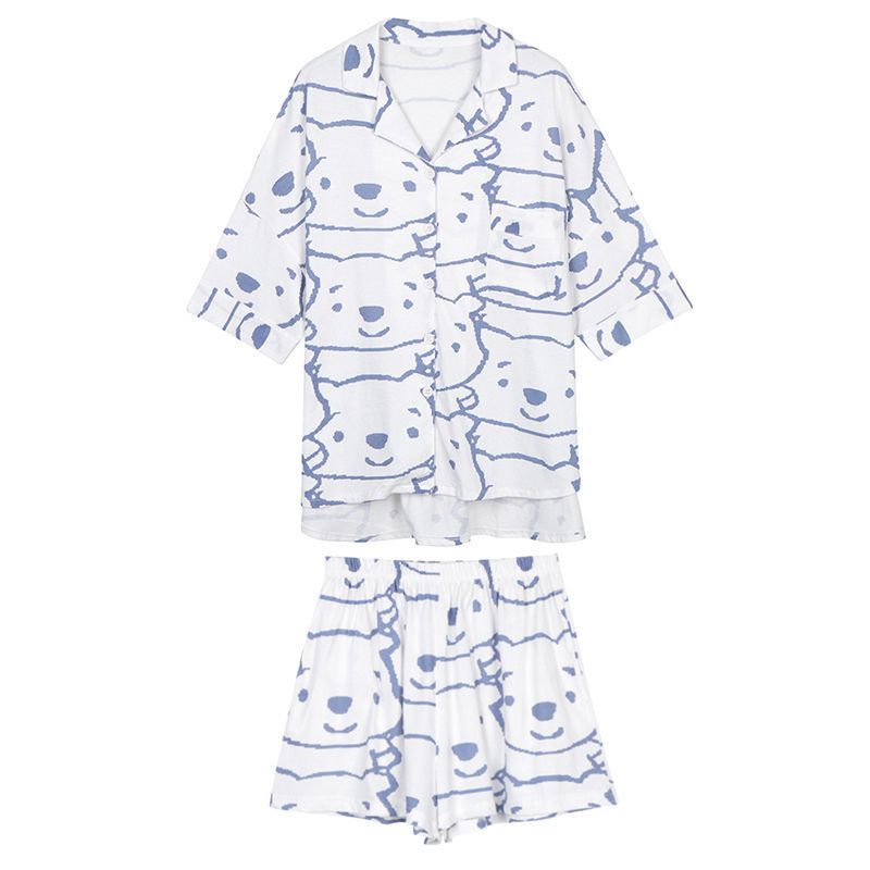 Bộ Ngủ Nữ Cộc Hình Gấu Set Áo Quần Cộc Cúc Cài Họa Tiết In 2 Màu X005 | BigBuy360 - bigbuy360.vn