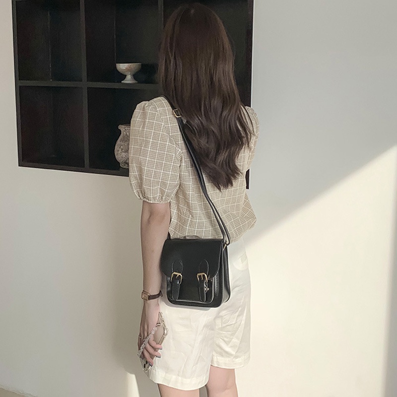 Túi đeo chéo da PU màu trơn hình vuông phong cách Hàn Quốc cổ điển đơn giản thời trang cho nữ