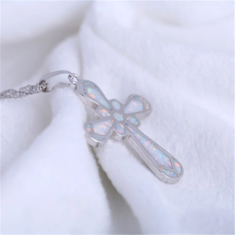 Thời Trang Dây Chuyền Mặt Thánh Giá Đính Đá Opal Sang Trọng Cho Nữ