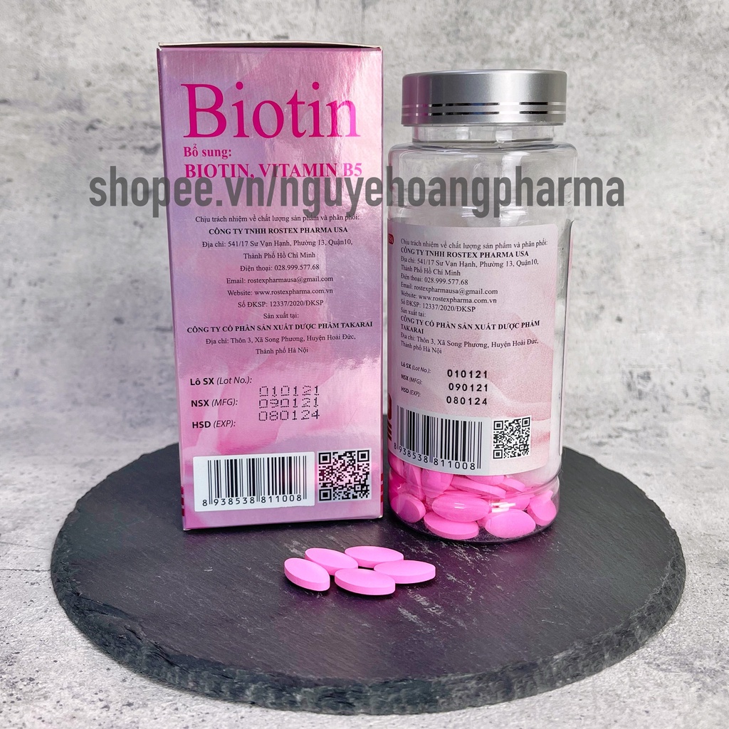 Viên uống Biotin bổ sung vitamin B5 và biotin hỗ trợ giảm rụng tóc, giúp tóc móng chắc khoẻ giảm gãy rụng- chai 60 viên