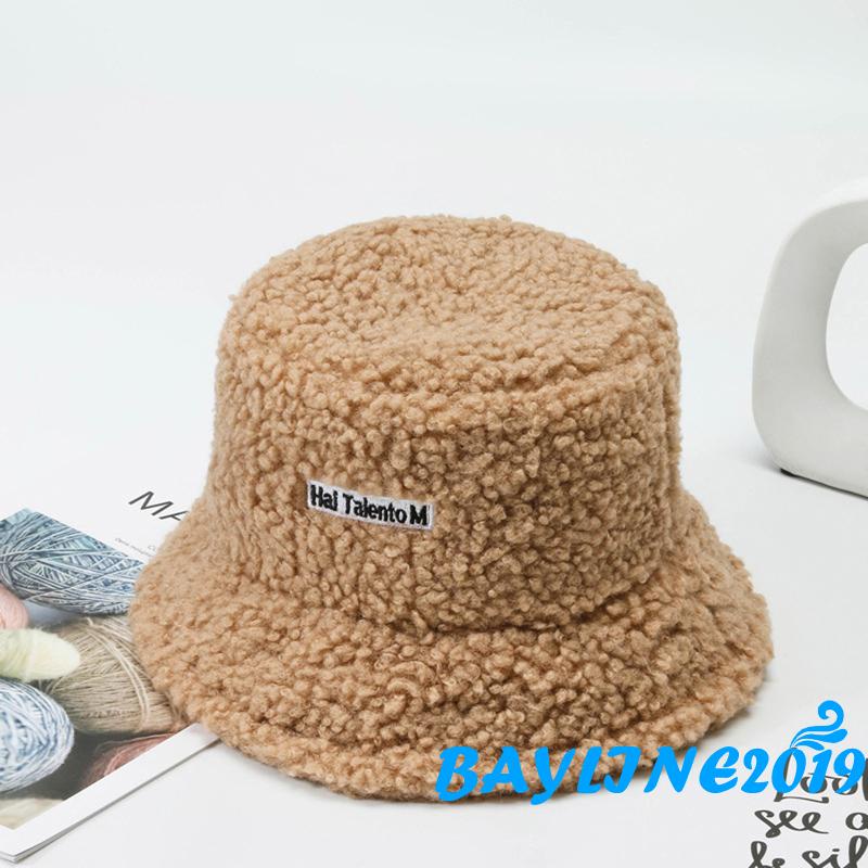 BAY- Mũ bucket vải lông cừu giữ ấm thường ngày (màu đỏ vàng, trắng, đen, hồng, xám)