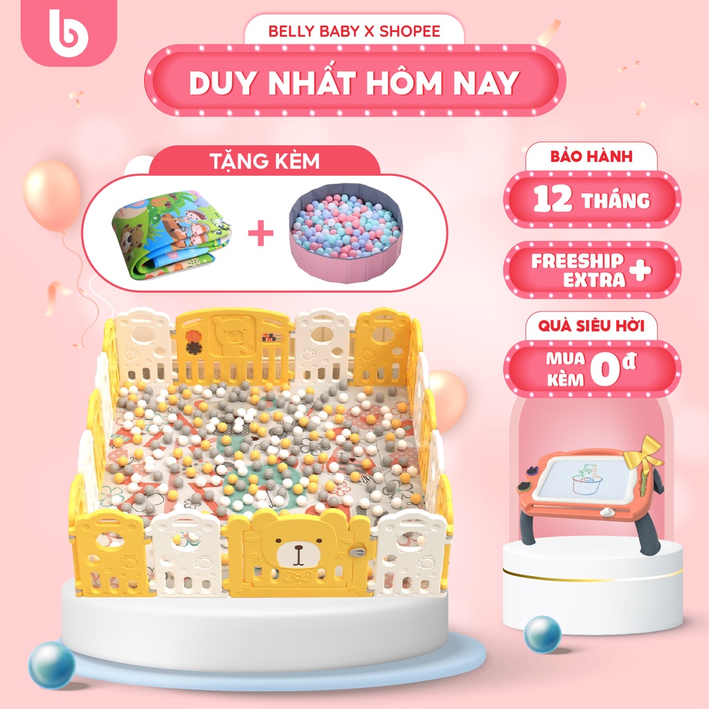 Quây Cũi Nhựa Tặng kèm Bóng và Thảm, Quây Bóng Cao Cấp Cho Bé Gấp Gọn Belly Baby 2022