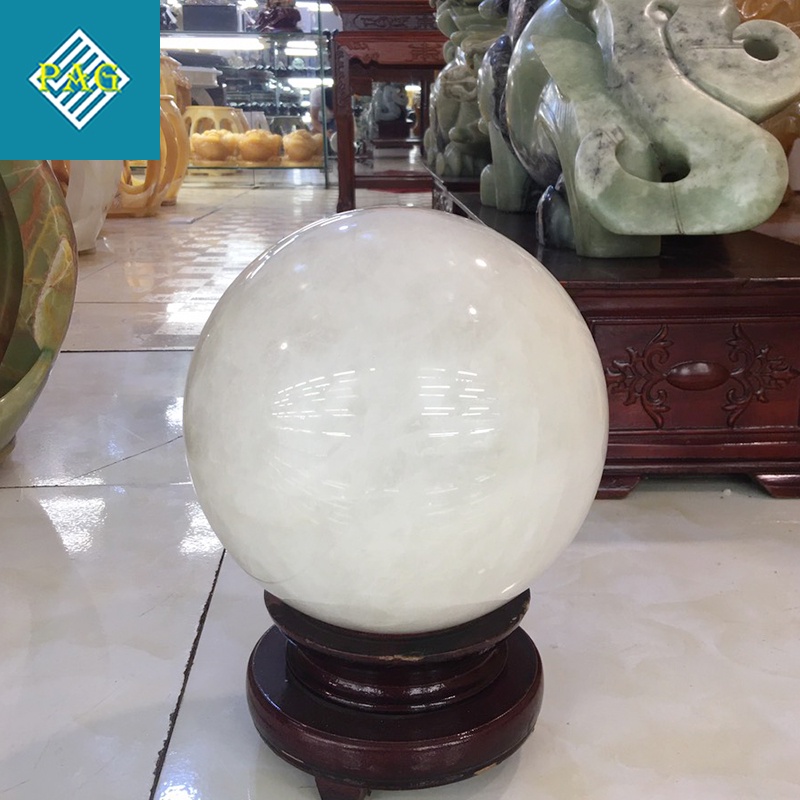 Quả Cầu Phong Thủy Đá TA Trắng Tự Nhiên - Trang Trí Bàn Làm Việc, Phòng Khách Size 15 cm