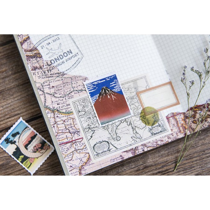 Hộp 46 miếng sticker mẫu tem tranh hokusai phong cảnh nhật bản