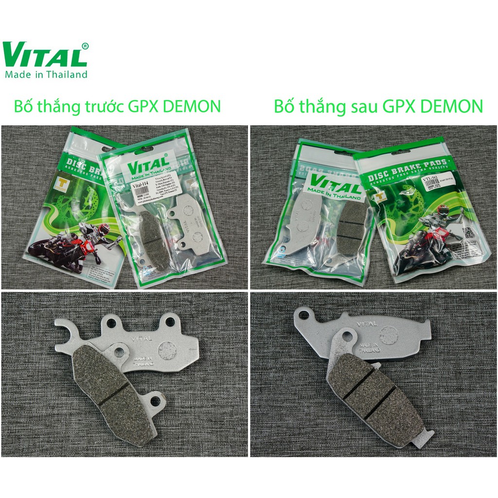 Bố thắng đĩa GPX DEMON 150/250 truớc +sau hiệu VITAL - Má phanh xe máy, bố thắng đĩa VITAL chính hãng Thái lan