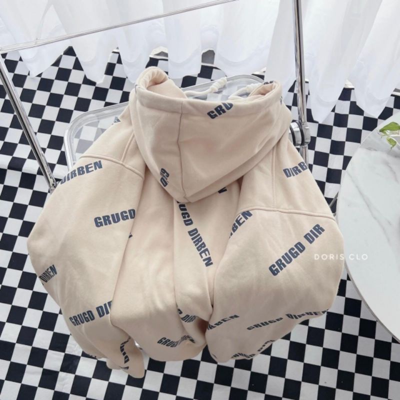 Áo Khoác Nỉ Mũ 2 Lớp In Kín Chữ GRURD, Chữ In Nét Không Bong Form Oversize (kèm ảnh thật)
