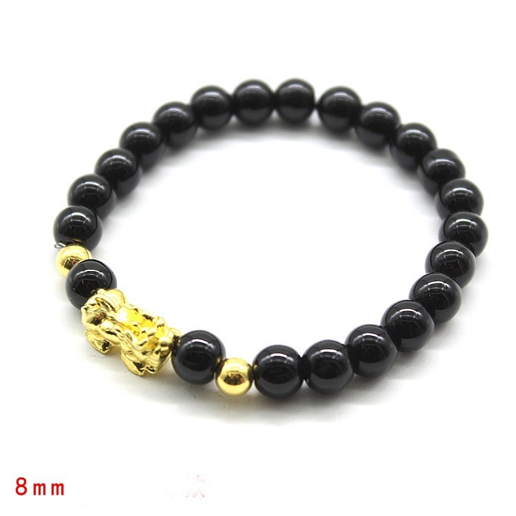 Vòng tay Tỳ Hưu hạt tròn mạ vàng,mang lại may mắn,tài lộc,Hạt đen đều, tròn, bóng đẹp.để trấn nhà, tránh tà khí,phát tài