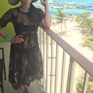Đầm bikini ren hoa tay ngắn