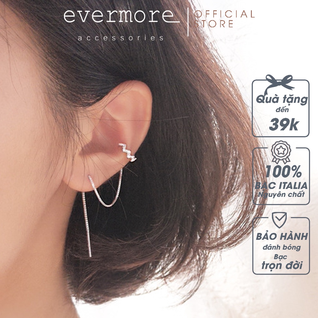 Bông tai bạc EVERMORE, khuyên tai thả đính đá bạc ý 925, phong cách minimalism, thanh lịch - H020