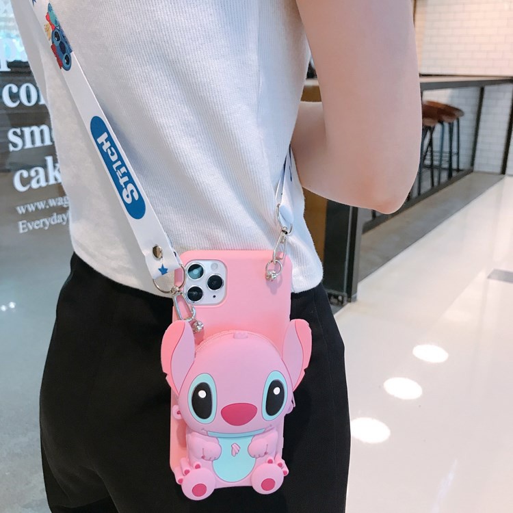 vivo 1609 1606 1611 1610 1601 1603 1716 1723 1718 1726 1713 1714 1724 1725 1727 1728 1719 3D cartoon Stitch Wallet mobile phone shell Lovely silicone wallet with hanging rope mobile phone protective case Small backpack mobile phone anti falling shell