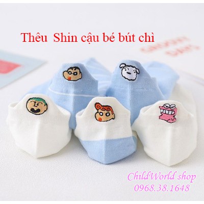 Tất cổ ngắn thêu doremon, dâu tây, mèo hello kitty, Shin cậu bé bút chì