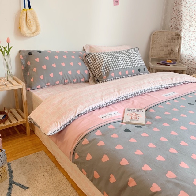 Set Chăn Ga Tim Hồng Phối Cotton Living Cực Sang Chảnh Siêu Yêu (Shinbedding.shop)