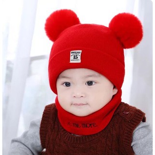 mũ quả bông kèm khăn xuất hàn cho bé yêu