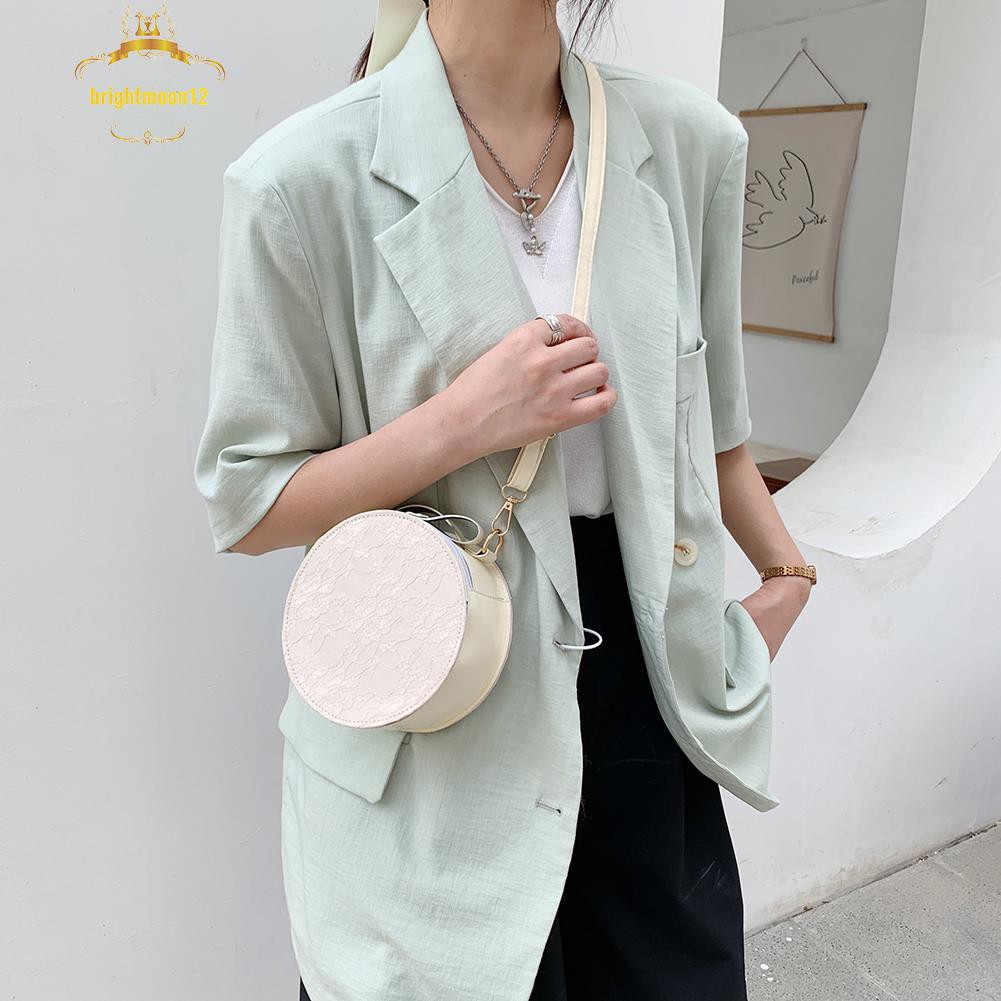 (bm)Fashion Women Lace Flower PU Shoulder Messenger Bag Casual Round Mini Purse