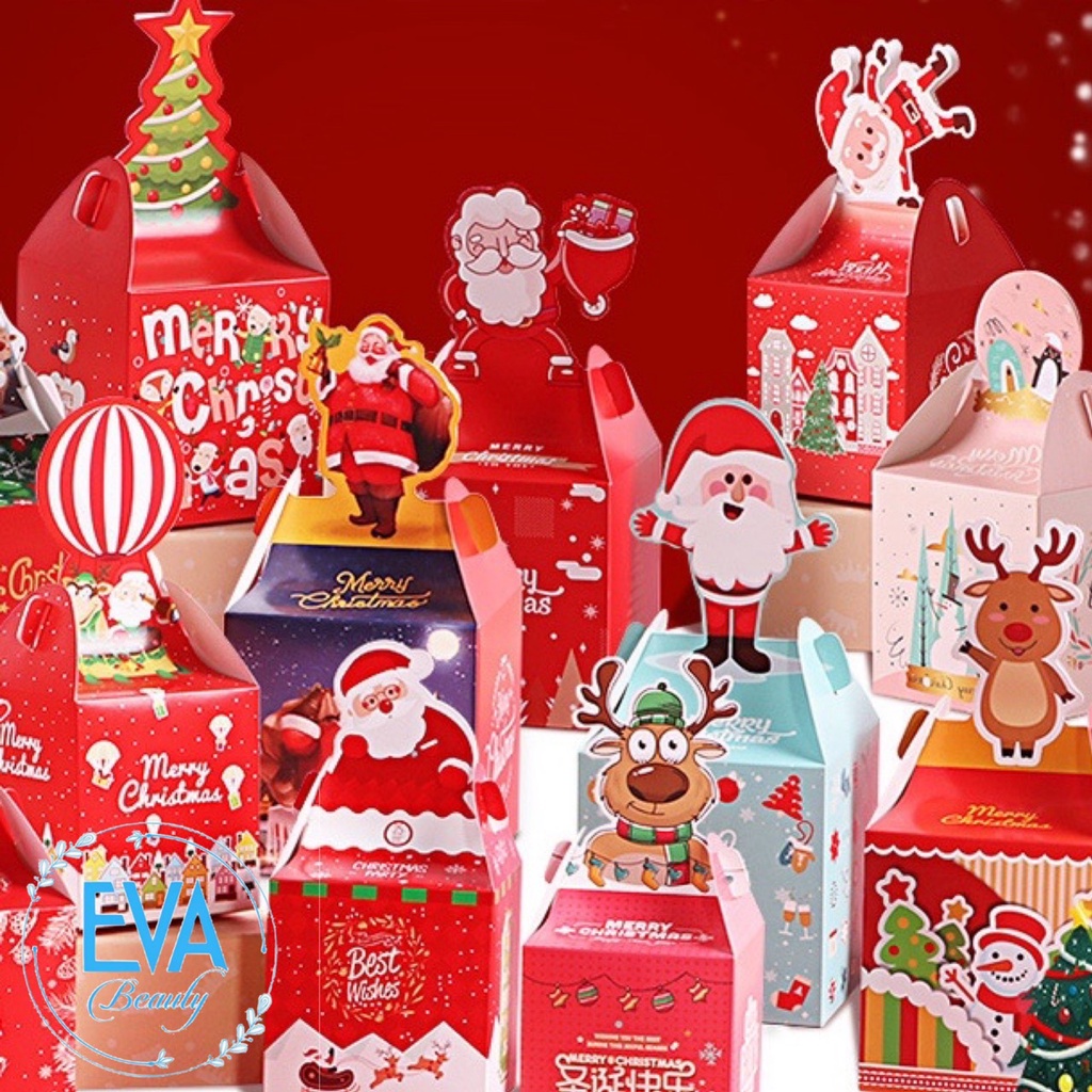 Hộp Đựng Quà Giáng Sinh Ngôi Nhà / Hộp Giấy Đựng Quà Noel Hình Ngôi Nhà Có Quai Xách Nhiều Mẫu M3527