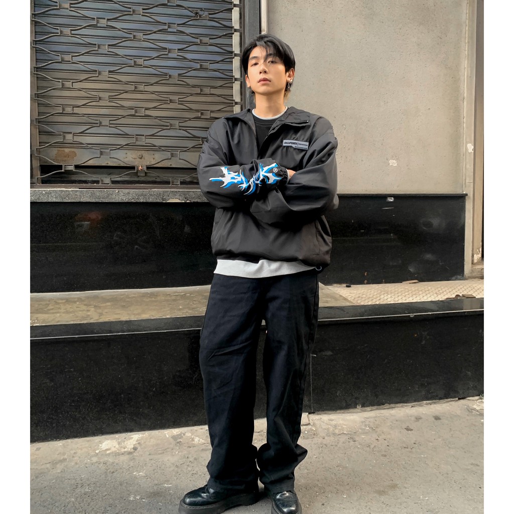 Áo khoác Half-zipped windbreaker - Màu đen