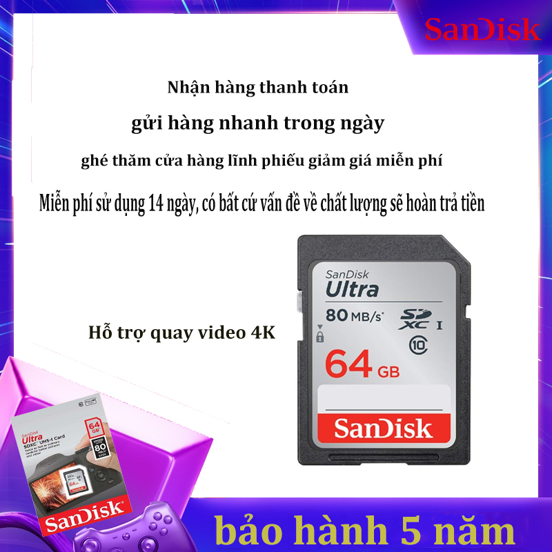 [Giảm giá / triết khấu 12% ] Cho Máy Ảnh Thẻ SanDisk Ultra SD Chính Hãng  64GB 32GB  Class 10 SD SDHC SDXC Thẻ Nhớ Tốc1