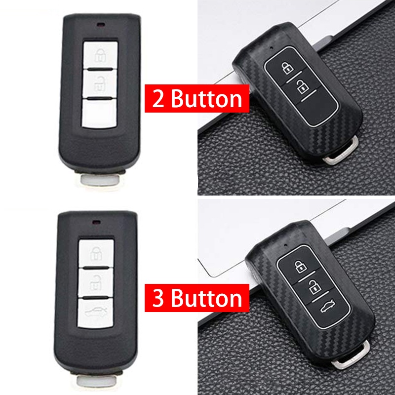 Vỏ Bảo Vệ Chìa Khóa Xe Hơi Mitsubishi Outlander 3 Lancer 10 L200 ASX Colt Pajero Bằng Sợi Carbon