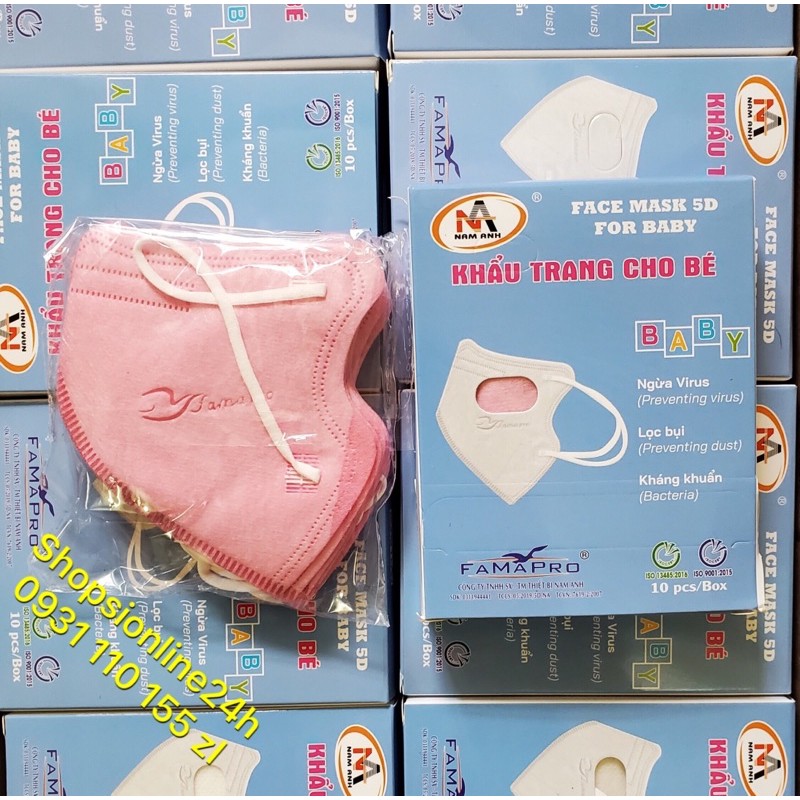 Hộp 10 cái khẩu trang cho bé 5D mask VN Famapro Nam Anh màu Hồng