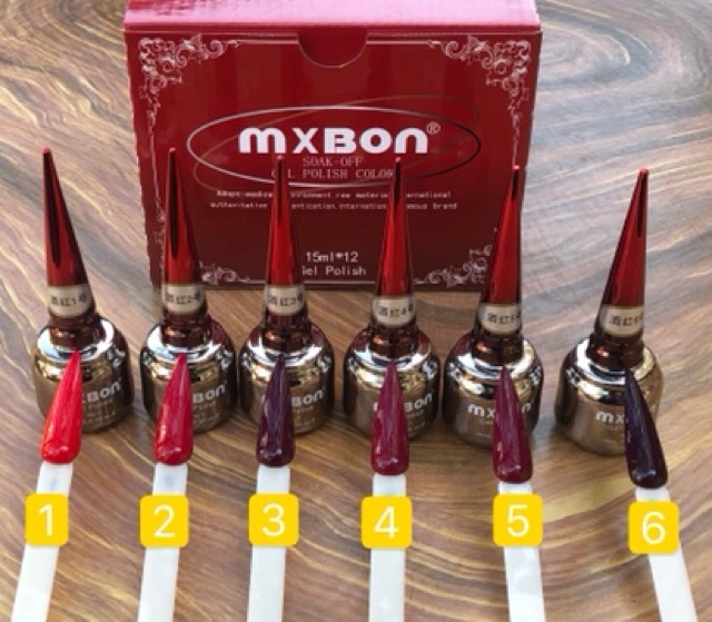 Sơn gel mxbon màu đỏ chuẩn đẹp set 6 chai