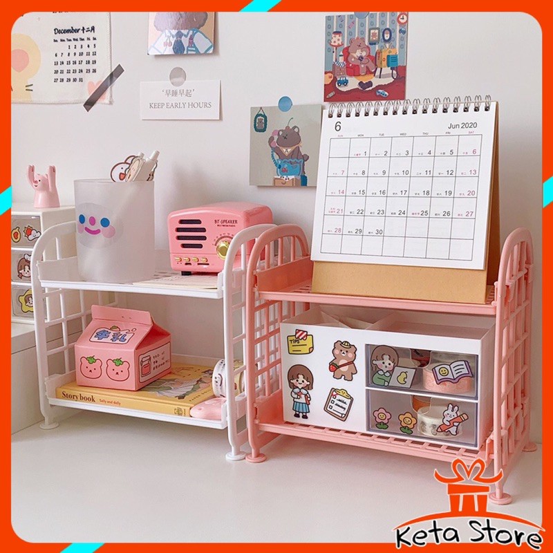 Kệ nhựa 2 tầng, giá nhựa decor mini