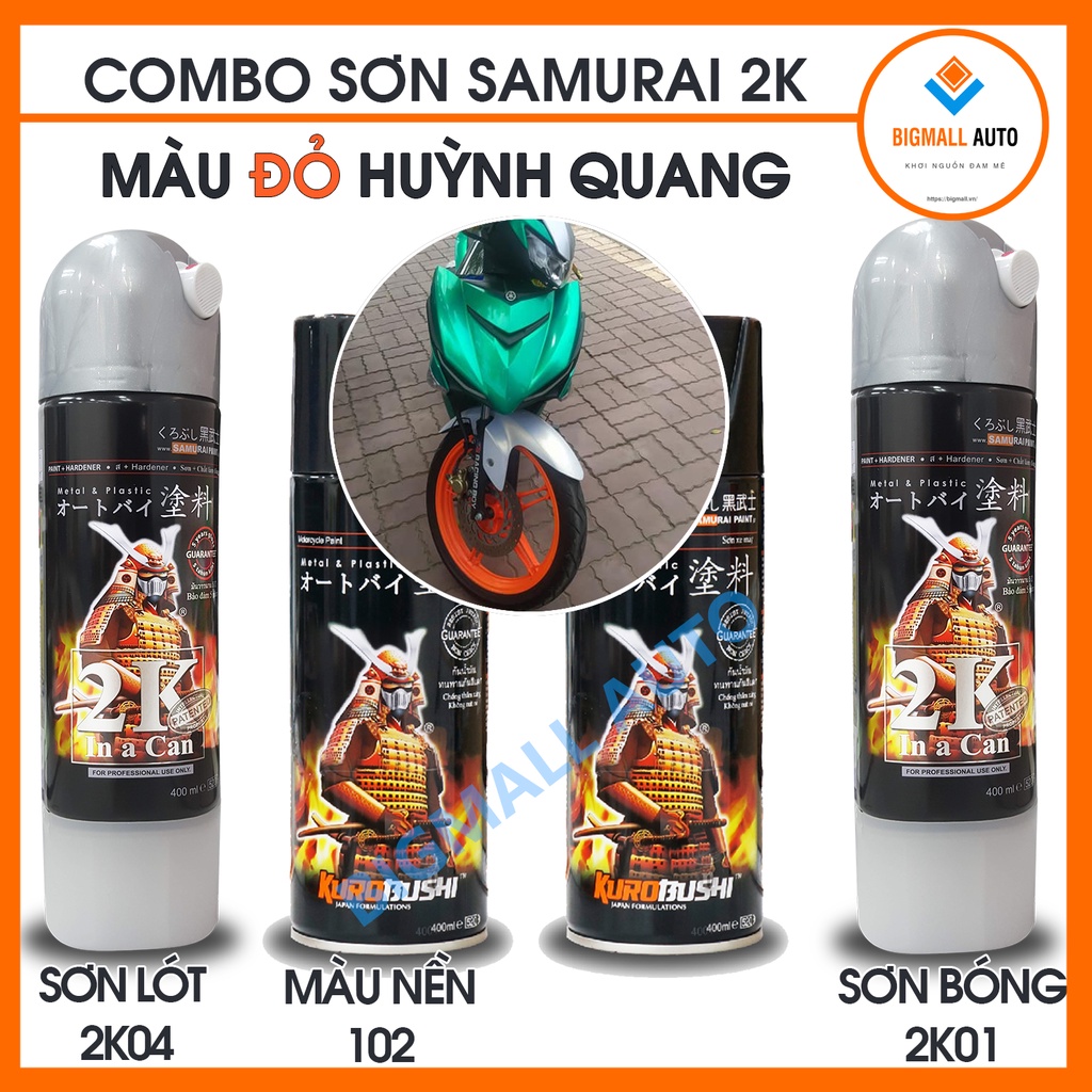 Combo 4 sơn samurai Đỏ huỳnh quang 57 cao cấp 2k chuẩn quy trình sơn xe máy 2K04 - uc1002 - 57 - 2K01