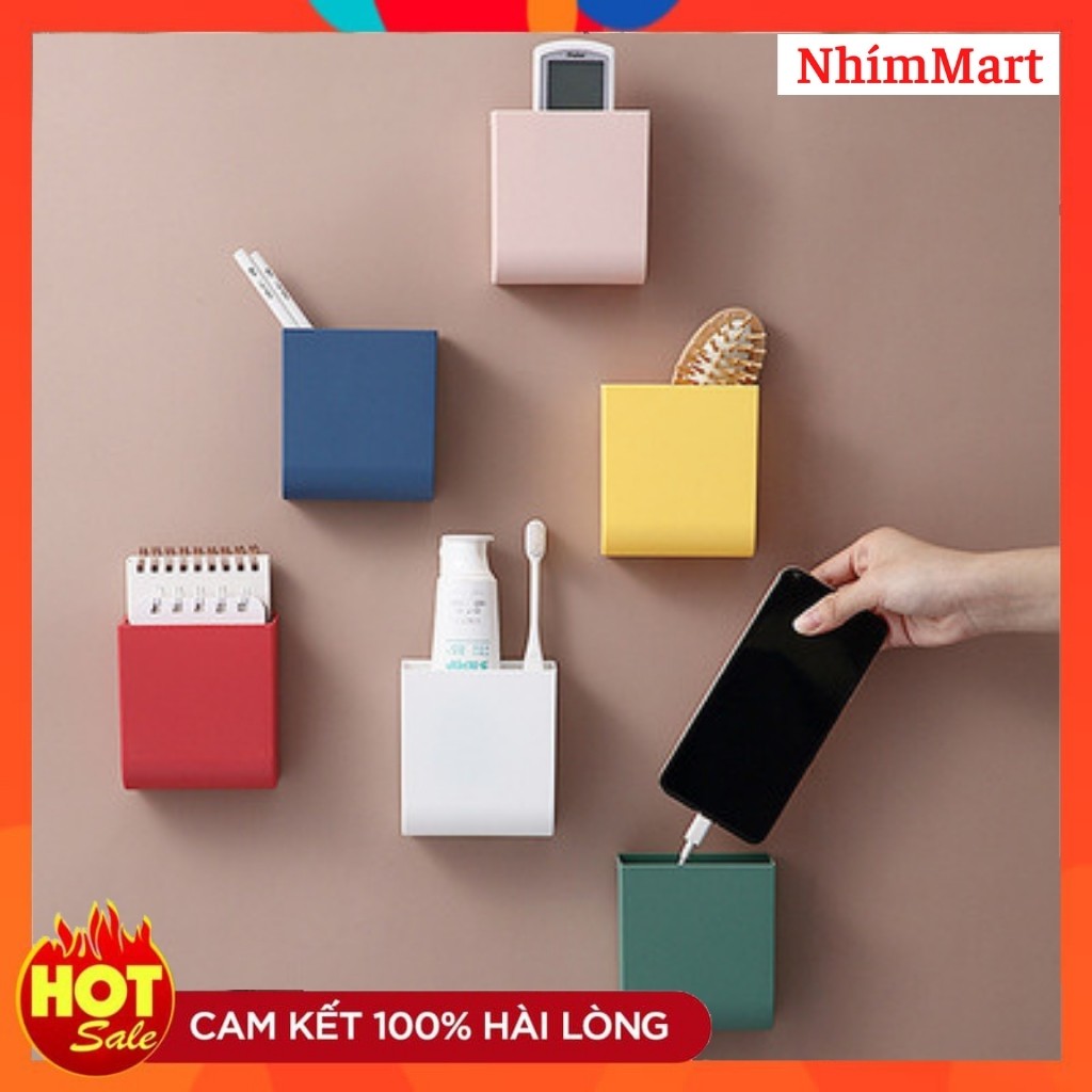 Kệ Dán Tường Để Remote, Đồ Dùng Giá Đỡ Sạc Điện Thoại , Hộp Đựng Đồ Treo Tường