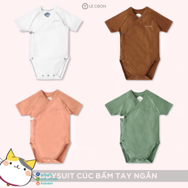 LE COON - Bodysuit cúc bấm ngắn tay dành cho bé trai bé gái (4 màu)