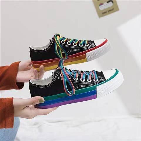 CONVERSE Giày Vải Canvas Cổ Cao Thoáng Khí Màu Cầu Vồng Dễ Thương Cho Nữ