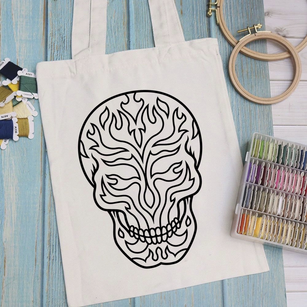 Túi vải túi Tote SKULL - Mẫu 2 vải canvas dày đẹp cho nữ có khóa miệng đi học đi chơi. In hình theo yêu cầu