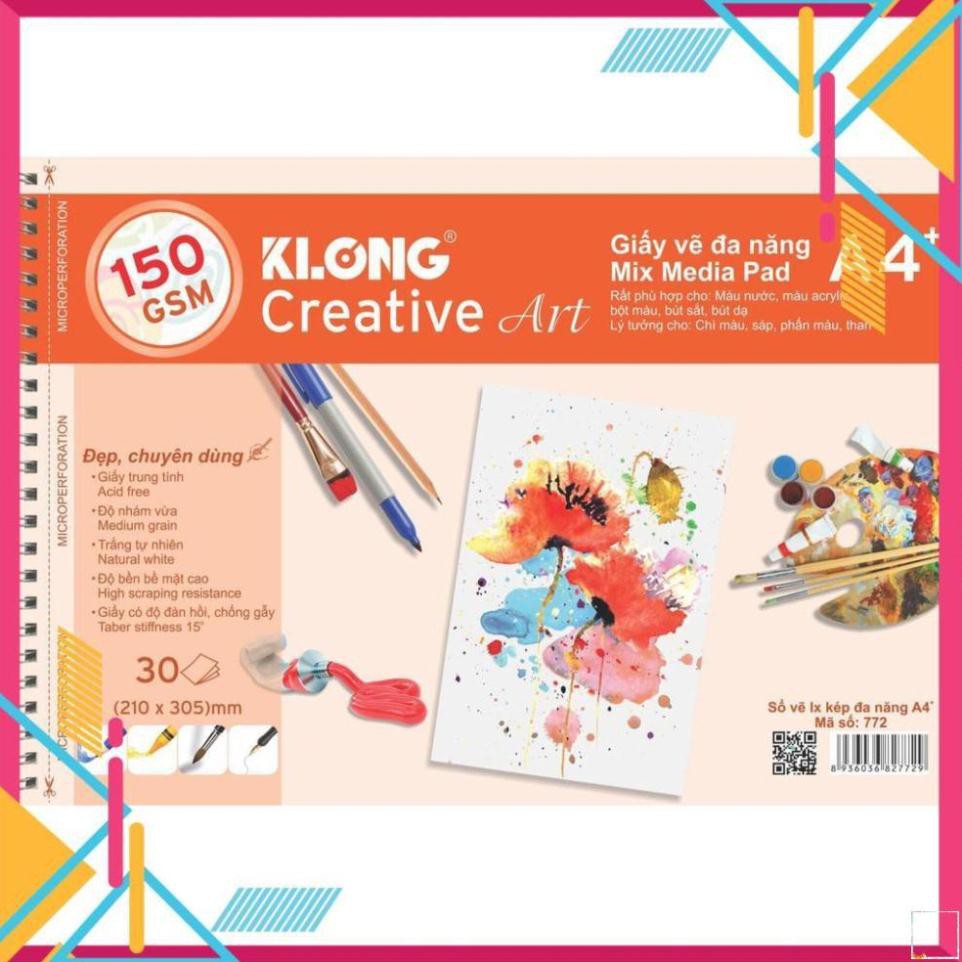 Sổ vẽ KLONG A4+ cao cấp lò xo kép xé 150GSM 30 tờ - 772